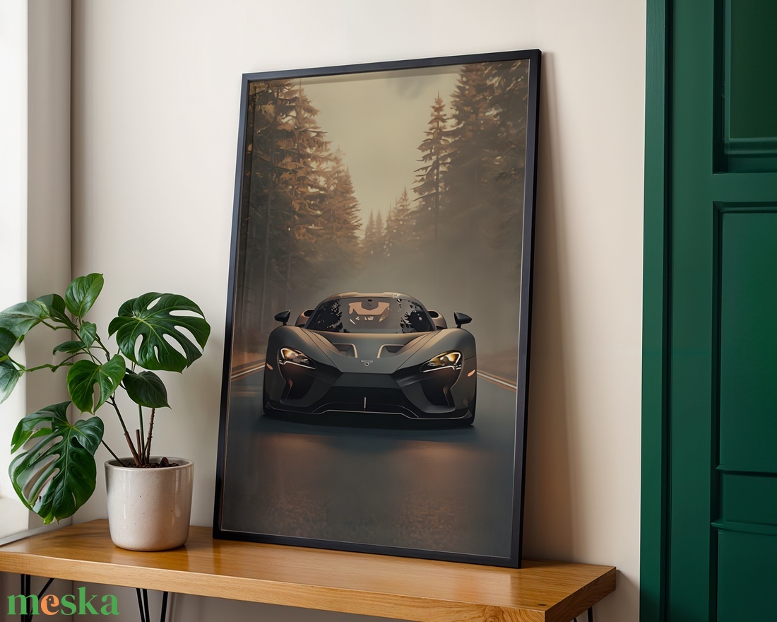 Matt Fekete Sportautó az Erdőben - Digitális Letöltés - otthon & életmód - dekoráció - kép & falikép - poszter - Meska.hu