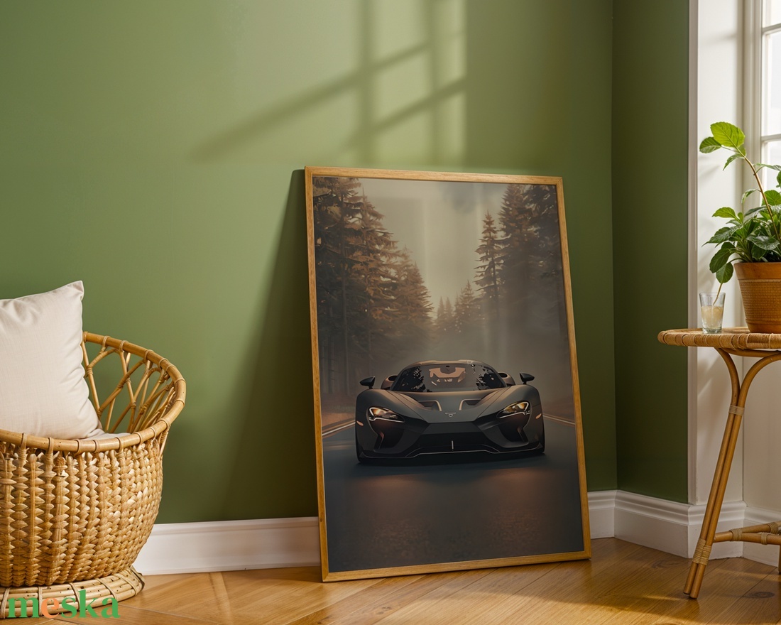 Matt Fekete Sportautó az Erdőben - Digitális Letöltés - otthon & életmód - dekoráció - kép & falikép - poszter - Meska.hu