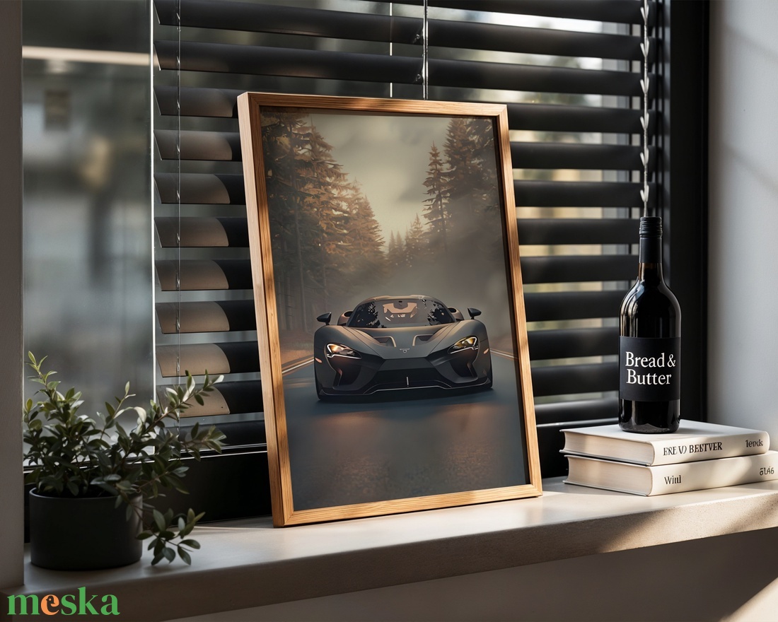 Matt Fekete Sportautó az Erdőben - Digitális Letöltés - otthon & életmód - dekoráció - kép & falikép - poszter - Meska.hu