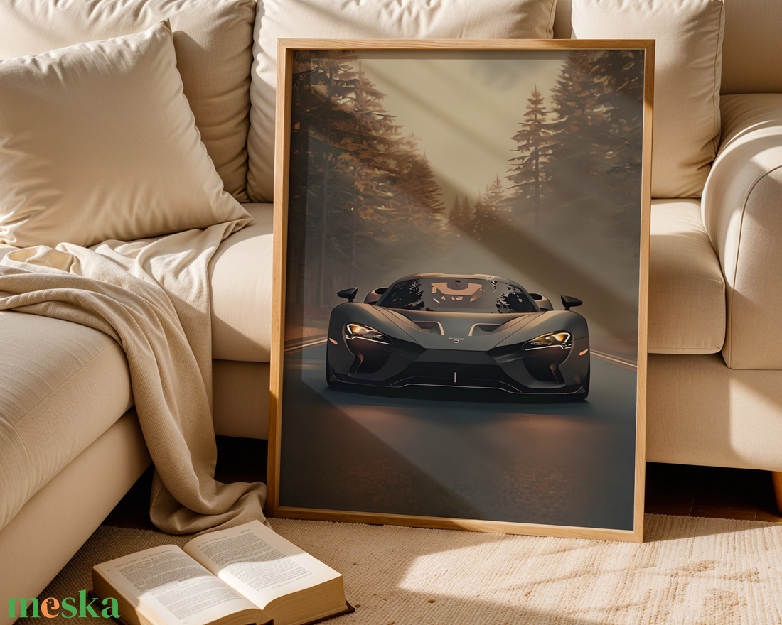 Matt Fekete Sportautó az Erdőben - Digitális Letöltés - otthon & életmód - dekoráció - kép & falikép - poszter - Meska.hu