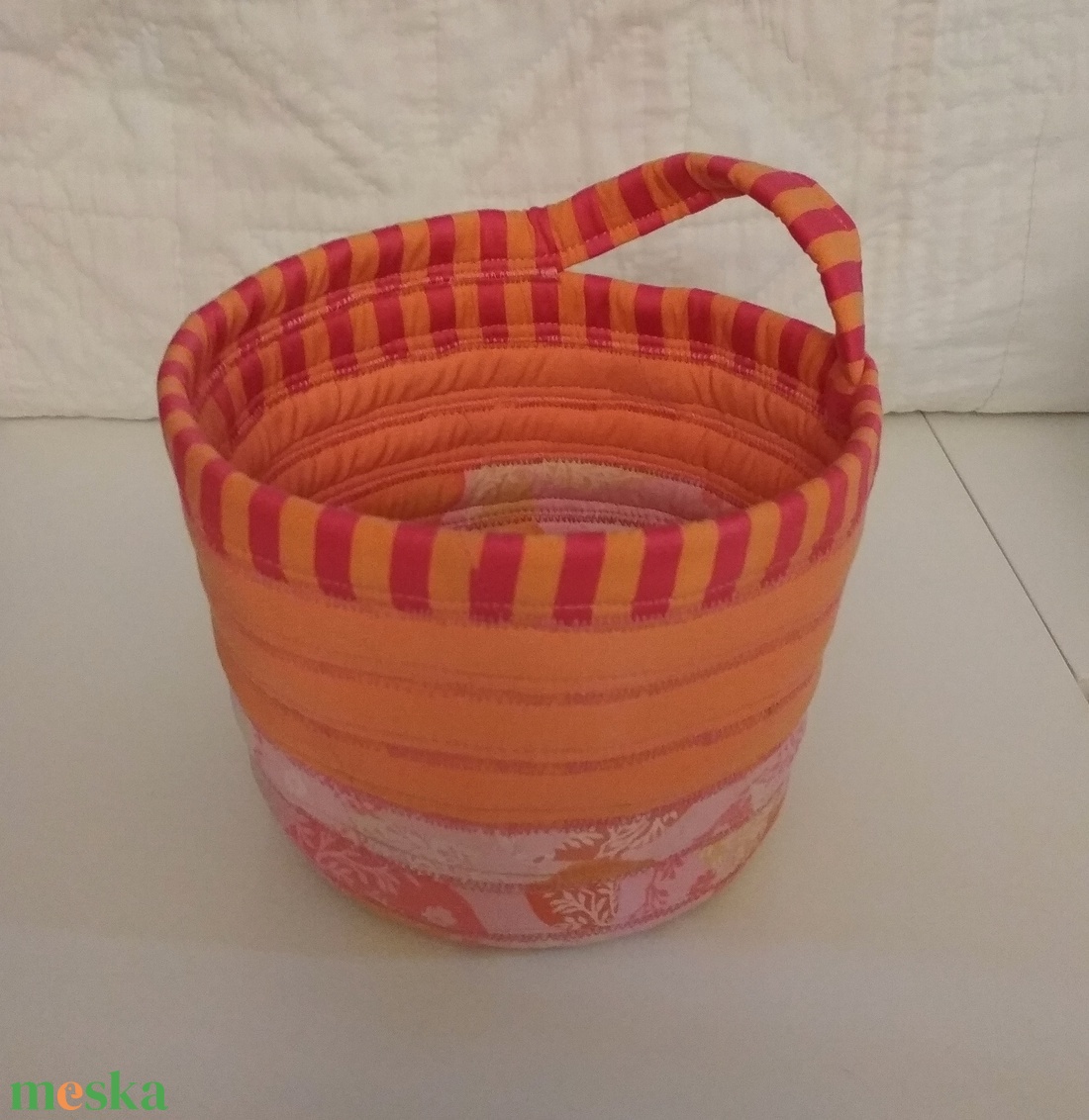 Textil tároló, rózsaszín-narancs - otthon & életmód - tárolás & rendszerezés - tárolókosár - Meska.hu