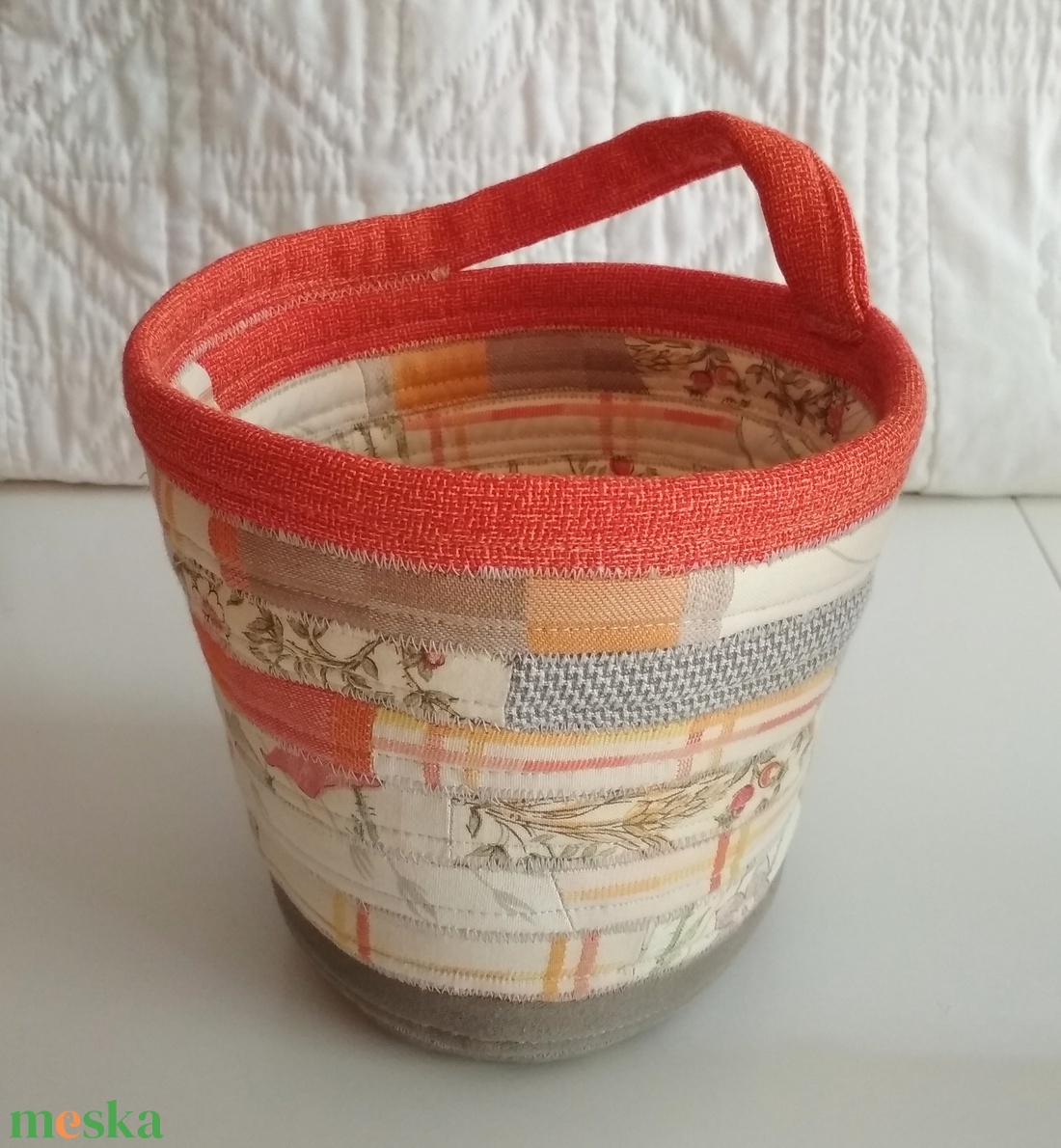 Textil tároló, csipkebogyós-pipacsos 2 - otthon & életmód - tárolás & rendszerezés - tárolókosár - Meska.hu