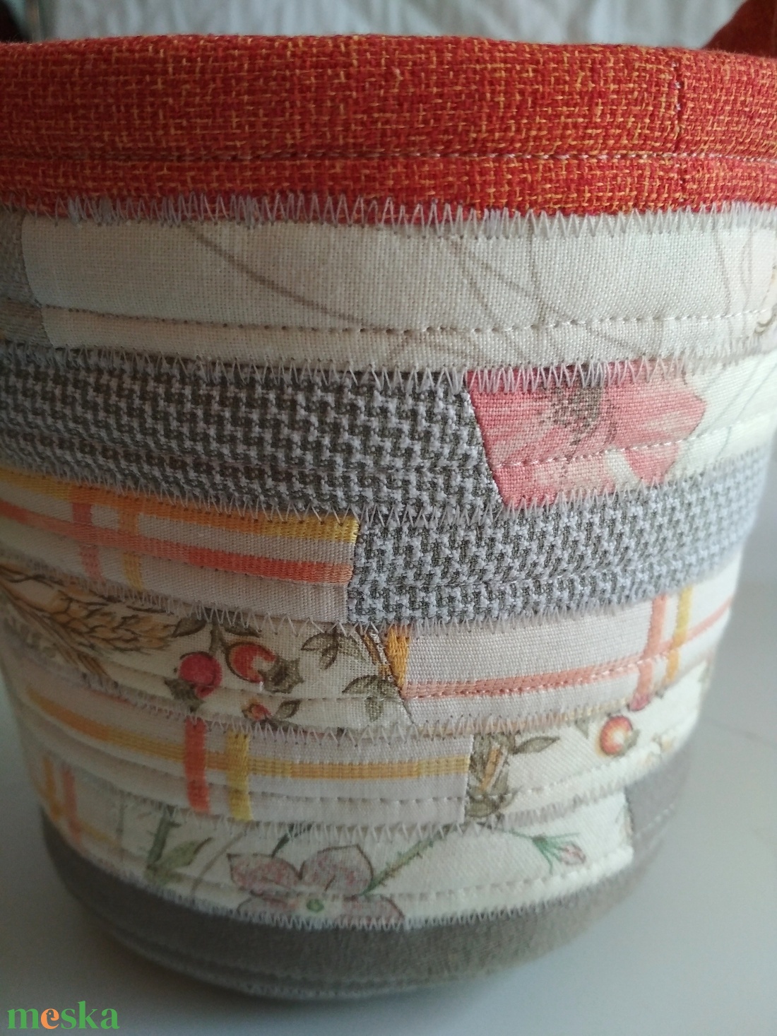 Textil tároló, csipkebogyós-pipacsos 2 - otthon & életmód - tárolás & rendszerezés - tárolókosár - Meska.hu