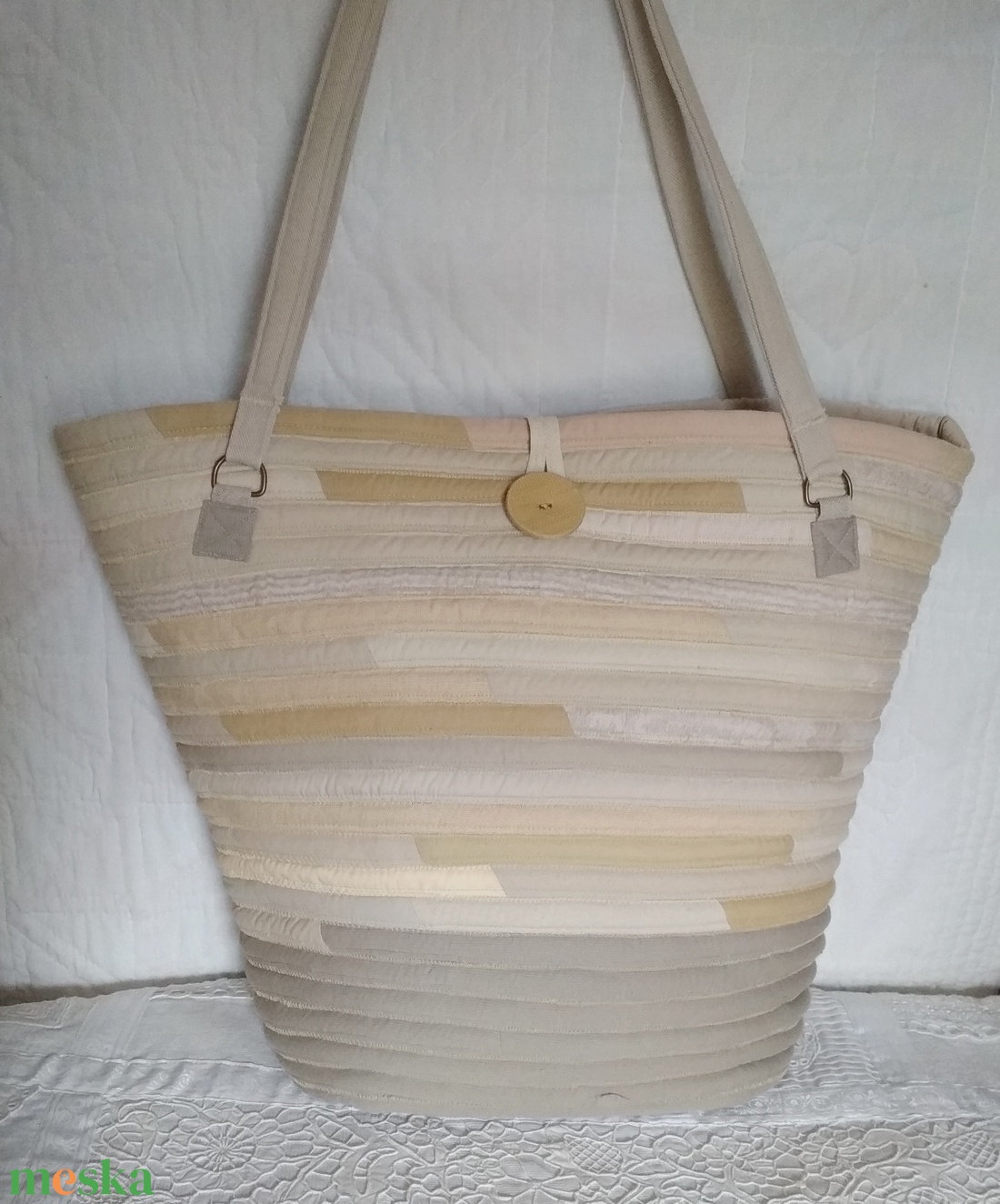 Válltáska pasztell-khaki színekkel  - táska & tok - kézitáska & válltáska - nagy pakolós táska - Meska.hu