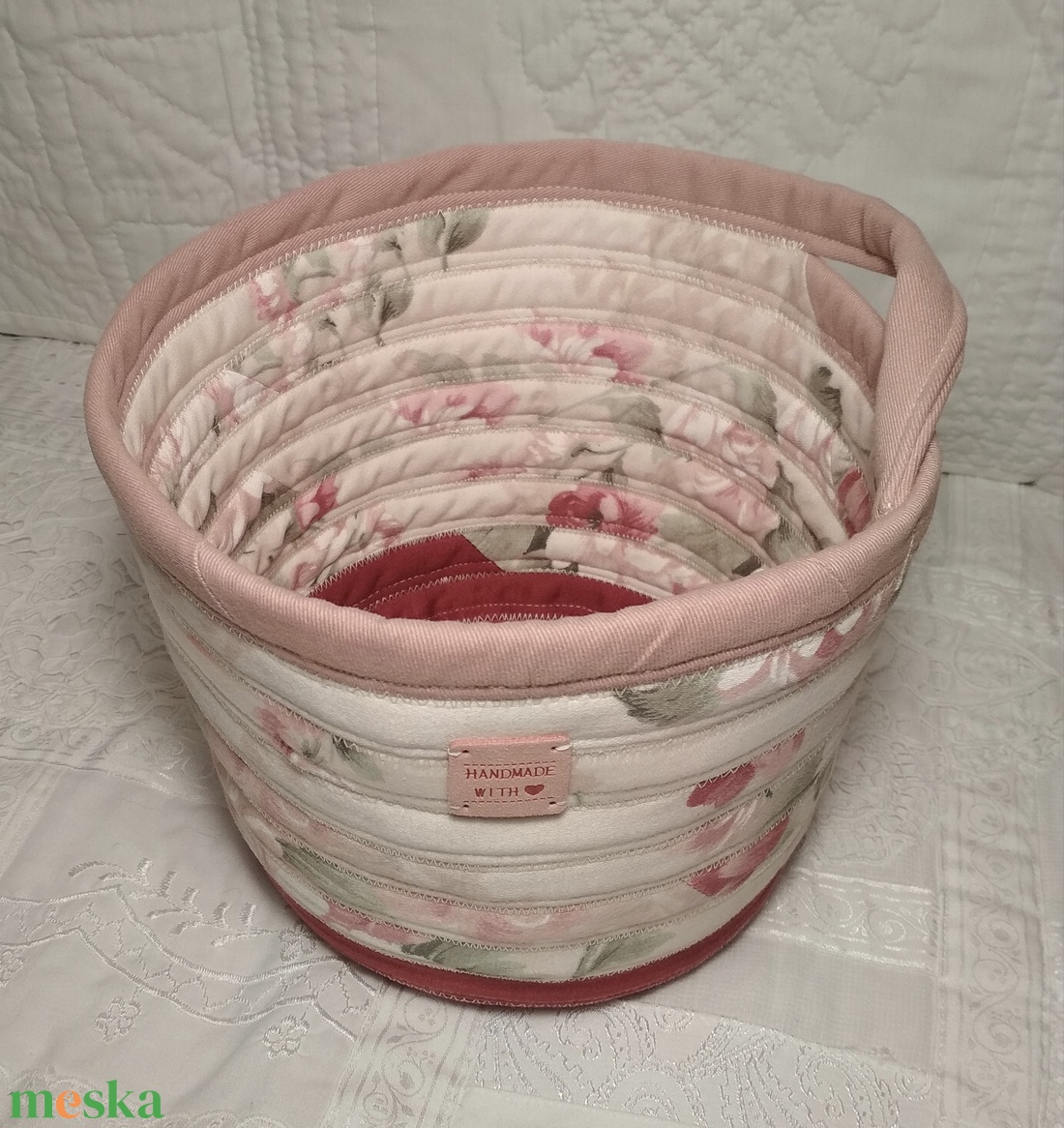 Textil tároló, rózsás - otthon & életmód - tárolás & rendszerezés - tárolókosár - Meska.hu