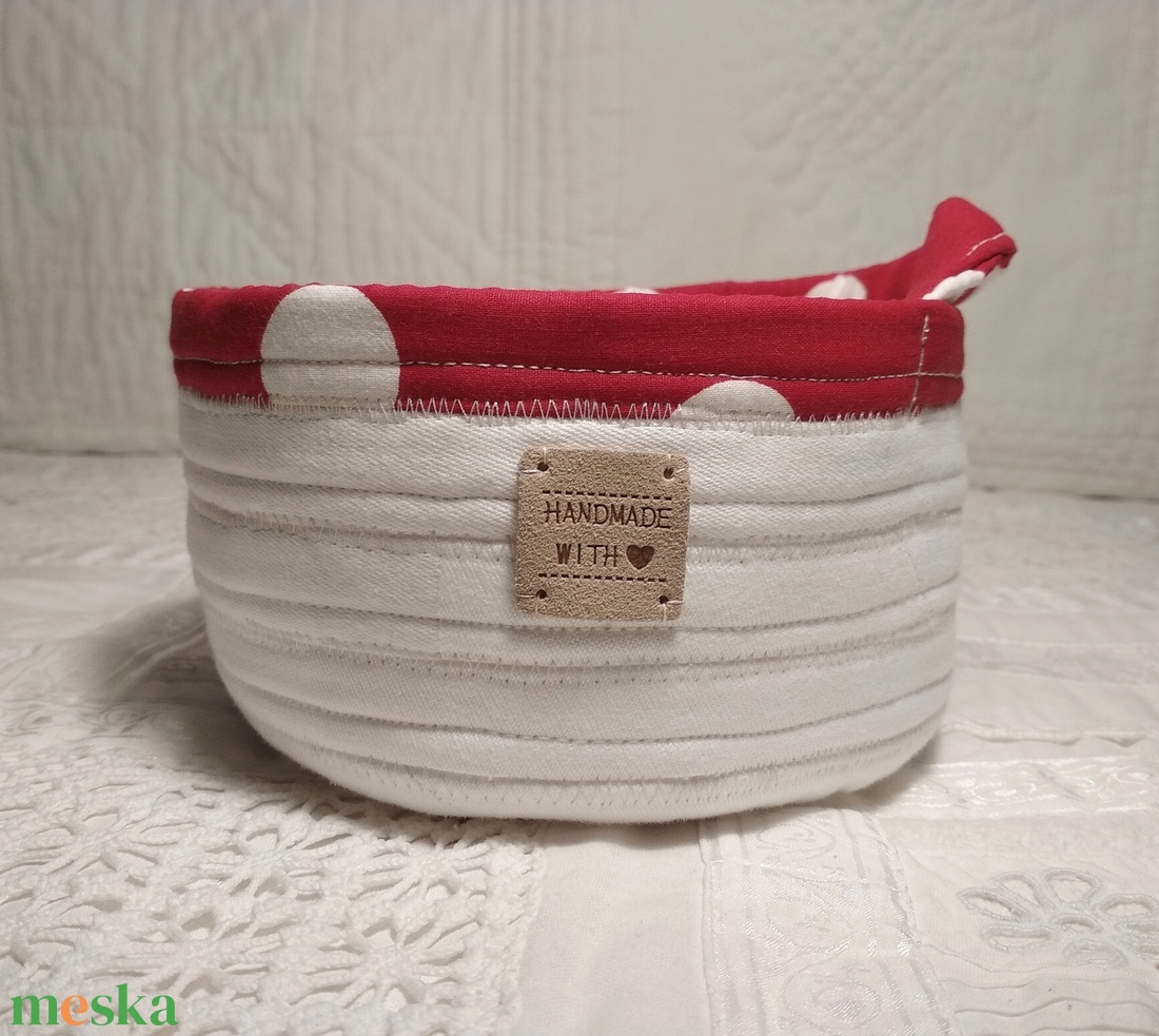 'Retro pöttyös' textil tároló - otthon & életmód - tárolás & rendszerezés - tárolókosár - Meska.hu