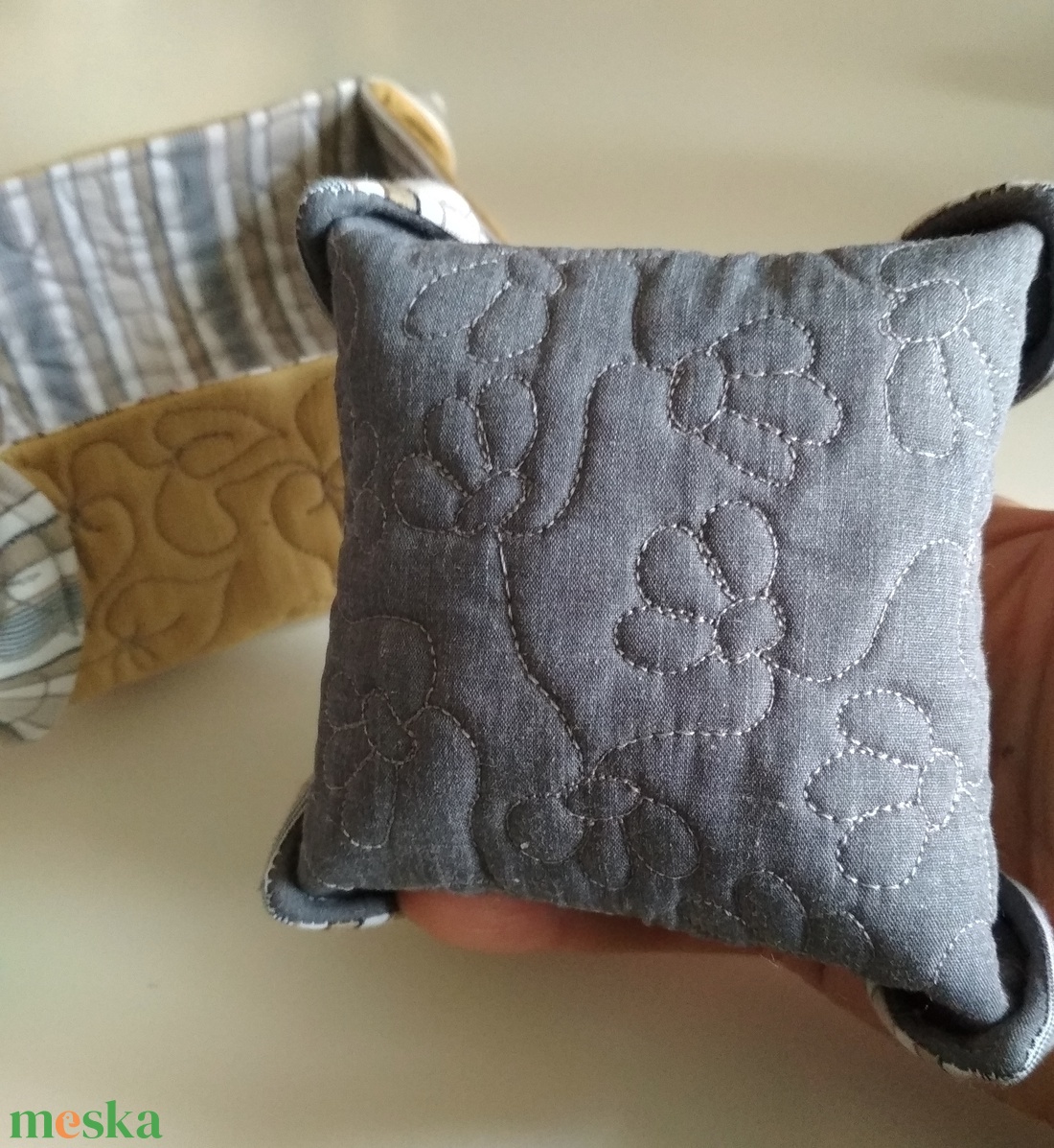 Tároló duó, okker-szürke - otthon & életmód - tárolás & rendszerezés - tárolókosár - Meska.hu