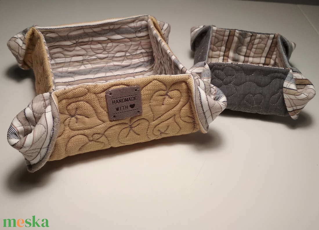 Tároló duó, okker-szürke - otthon & életmód - tárolás & rendszerezés - tárolókosár - Meska.hu