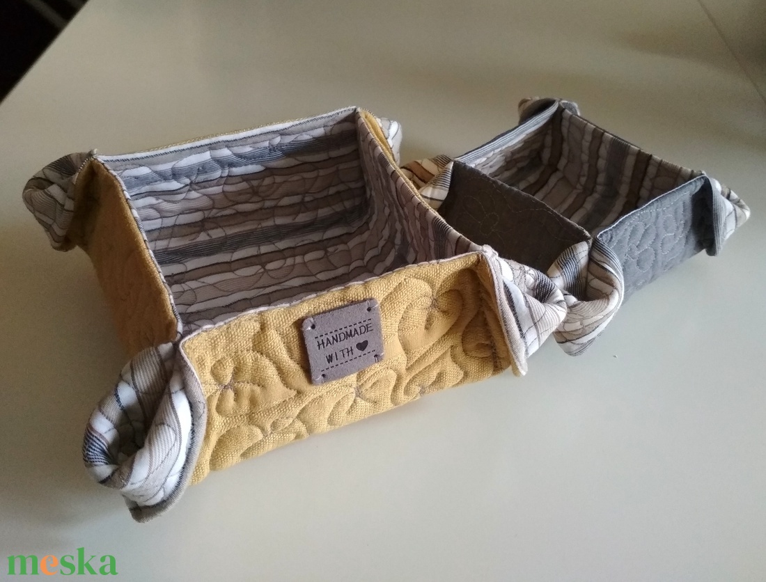 Tároló duó, okker-szürke - otthon & életmód - tárolás & rendszerezés - tárolókosár - Meska.hu