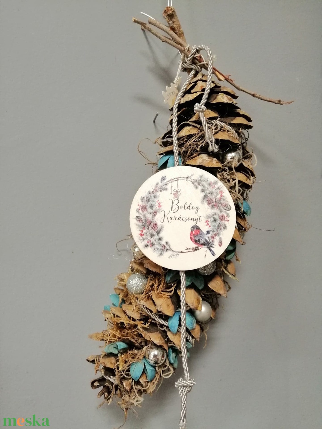 Kék tobozdísz  - karácsony - karácsonyi lakásdekoráció - karácsonyfadíszek - Meska.hu