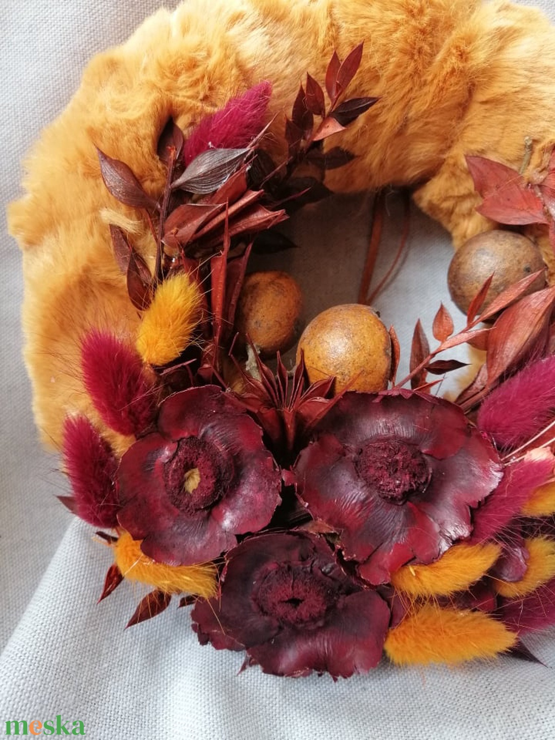 Őszi szőrmés kopogtató - otthon & életmód - dekoráció - ajtó- és ablak dekoráció - ajtódísz & kopogtató - Meska.hu