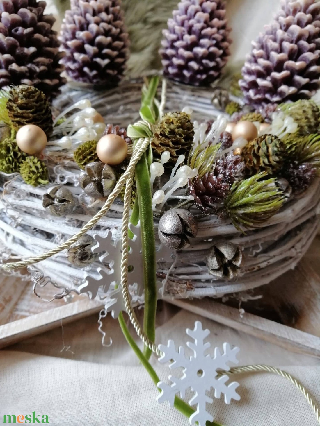 Natúr színű adventi koszorú - karácsony - adventi díszek - adventi koszorú - Meska.hu