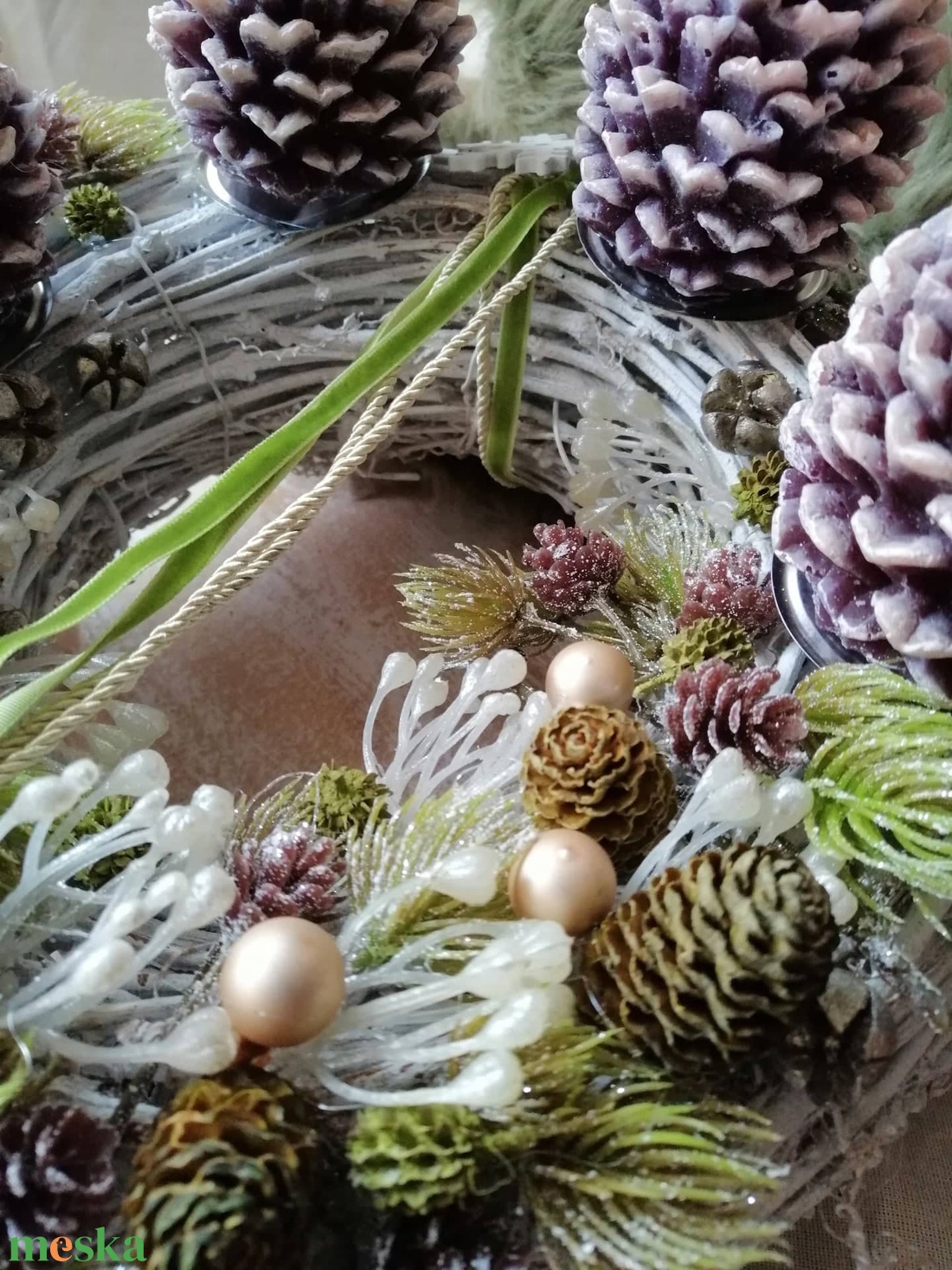 Natúr színű adventi koszorú - karácsony - adventi díszek - adventi koszorú - Meska.hu