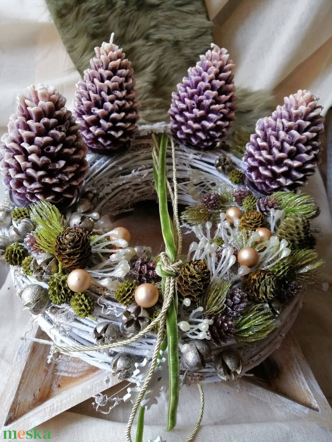 Natúr színű adventi koszorú - karácsony - adventi díszek - adventi koszorú - Meska.hu