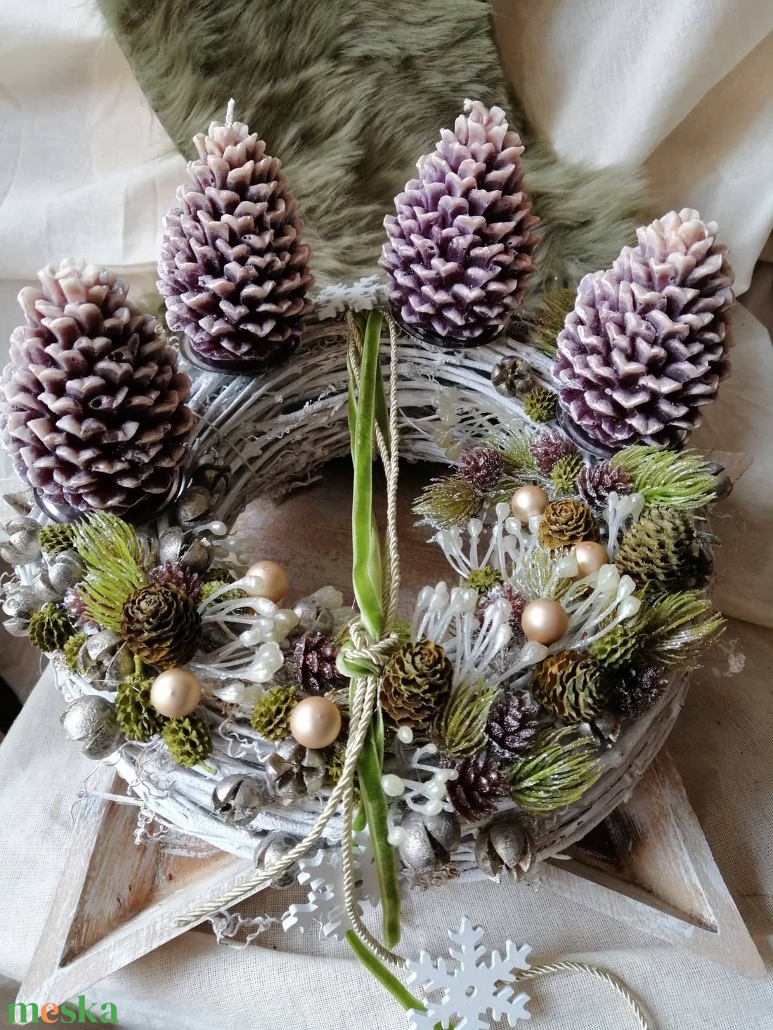 Natúr színű adventi koszorú - karácsony - adventi díszek - adventi koszorú - Meska.hu