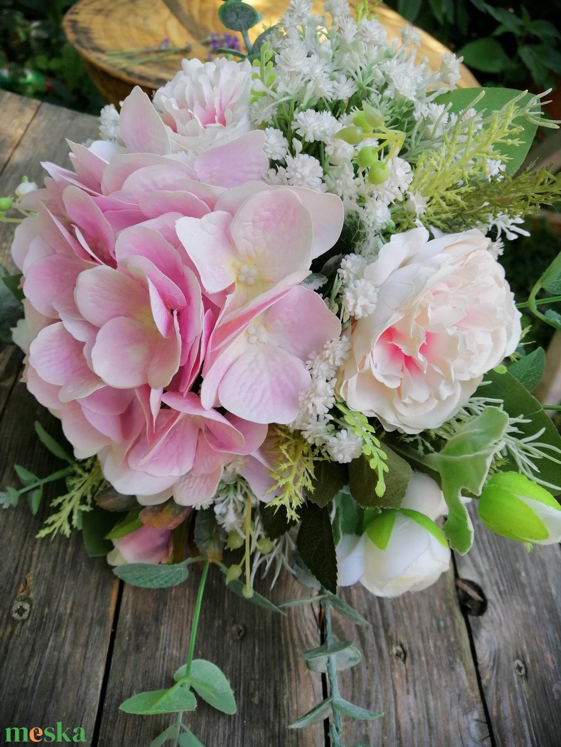 Rózsaszín hortenziás selyemvirág csokor - esküvő - menyasszonyi- és dobócsokor - Meska.hu