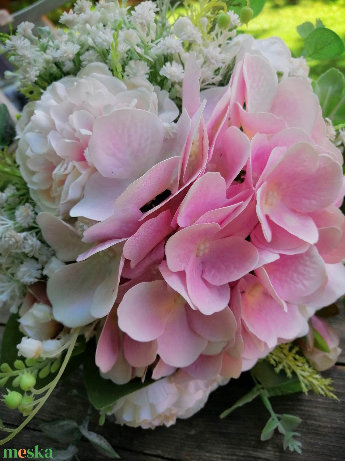 Rózsaszín hortenziás selyemvirág csokor - esküvő - menyasszonyi- és dobócsokor - Meska.hu