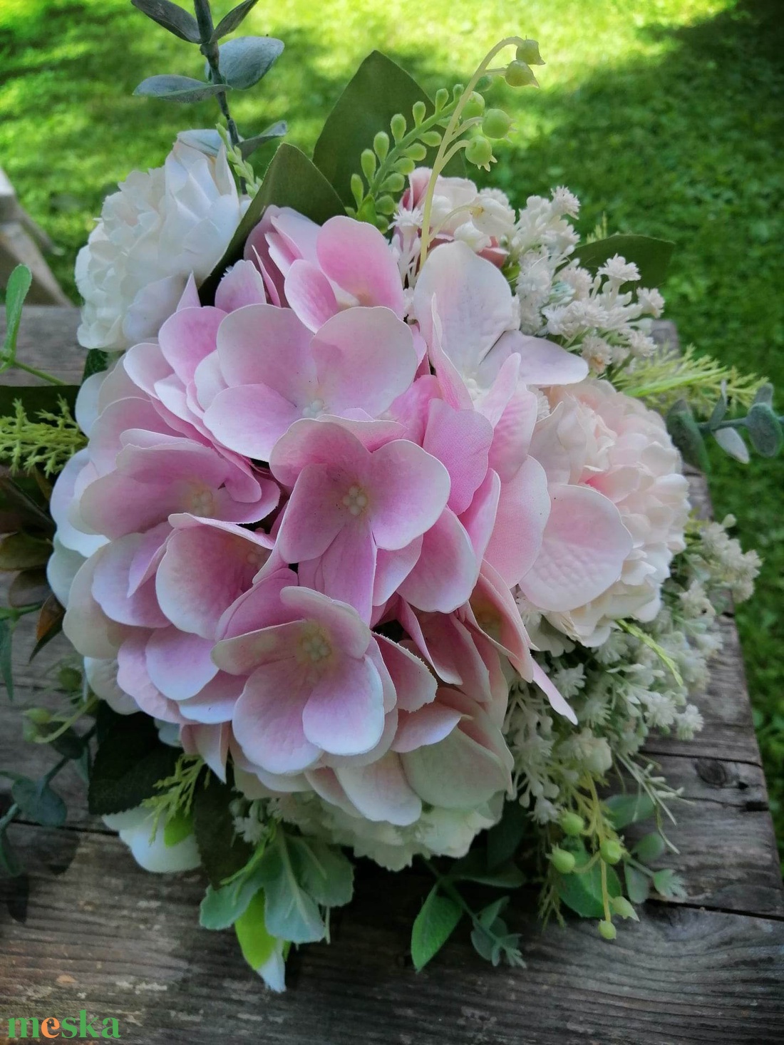 Rózsaszín hortenziás selyemvirág csokor - esküvő - menyasszonyi- és dobócsokor - Meska.hu