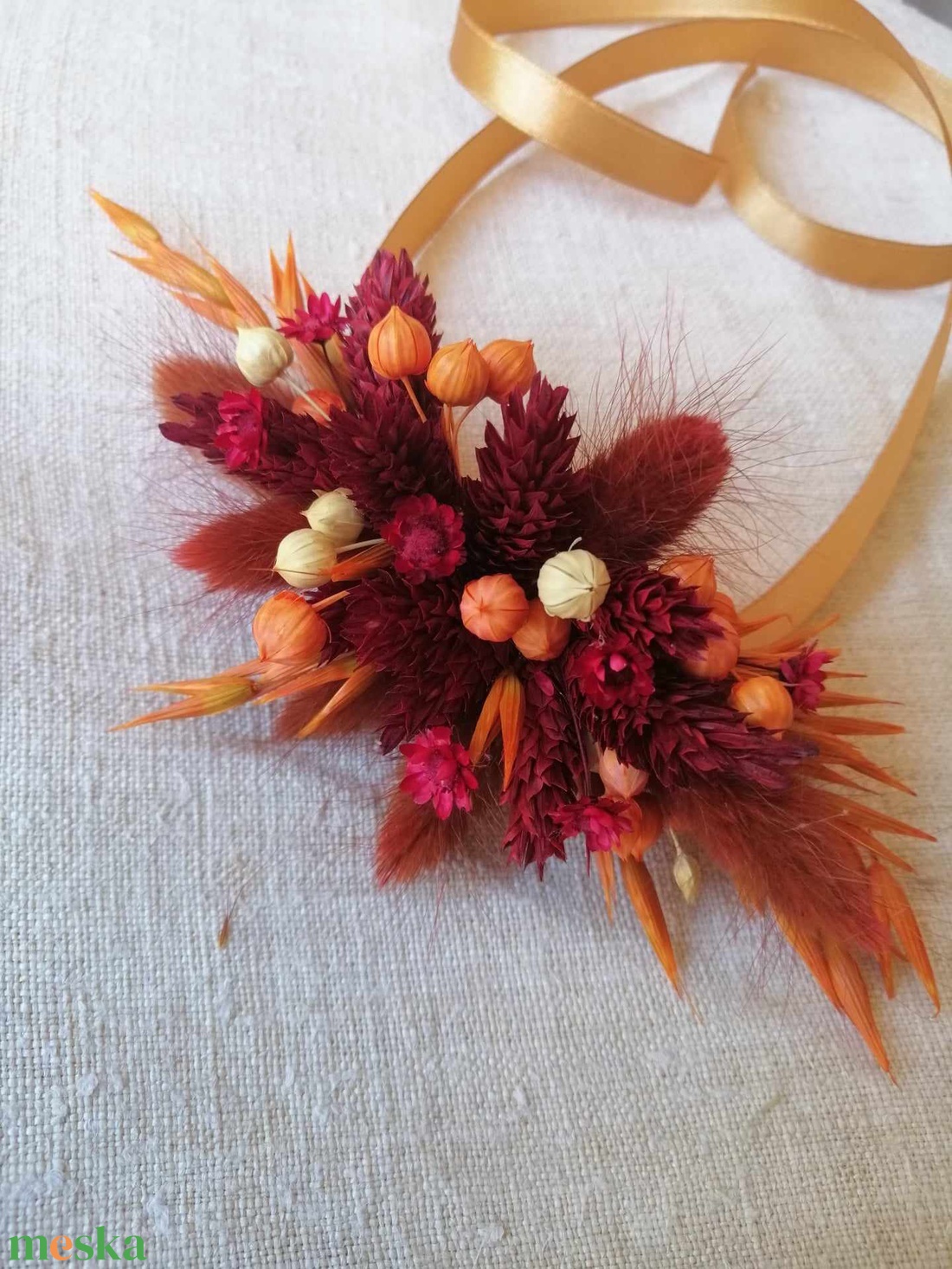 Esküvői csuklódísz szárazvirágból őszi szinekkel - esküvő - ékszer - karkötő & csuklódísz - Meska.hu