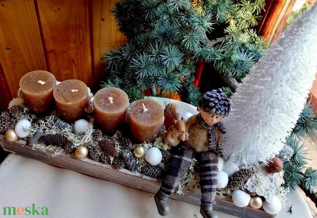 Adventi  dekoráció barna és fehér színekkel - karácsony - adventi díszek - adventi asztaldísz - Meska.hu