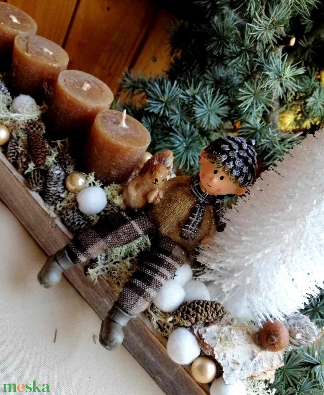 Adventi  dekoráció barna és fehér színekkel - karácsony - adventi díszek - adventi asztaldísz - Meska.hu