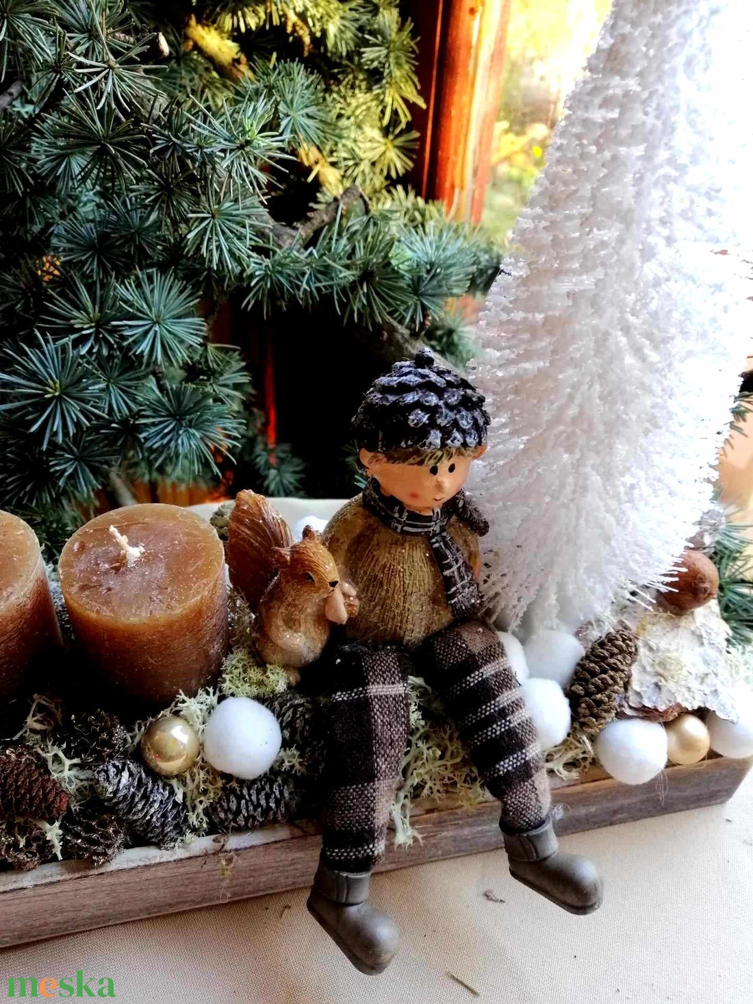 Adventi  dekoráció barna és fehér színekkel - karácsony - adventi díszek - adventi asztaldísz - Meska.hu