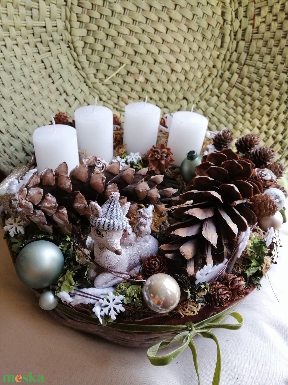 Erdei hangulatú adventi koszorú rusztikus dekorációkkal - karácsony - adventi díszek - adventi asztaldísz - Meska.hu