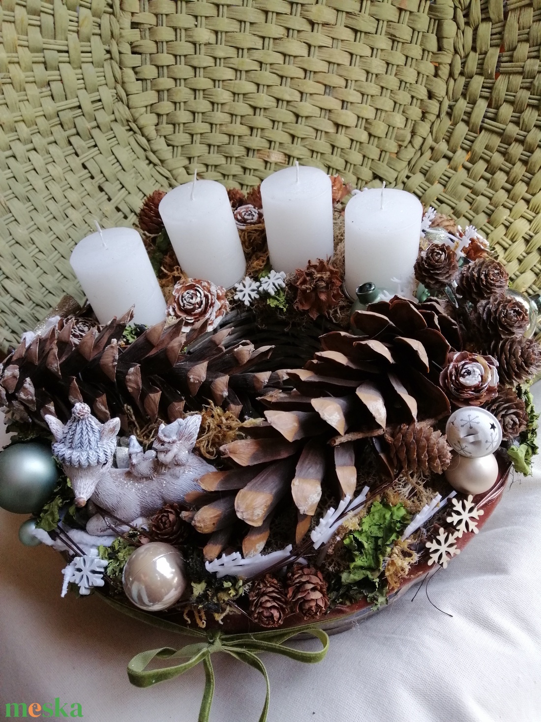 Erdei hangulatú adventi koszorú rusztikus dekorációkkal - karácsony - adventi díszek - adventi asztaldísz - Meska.hu