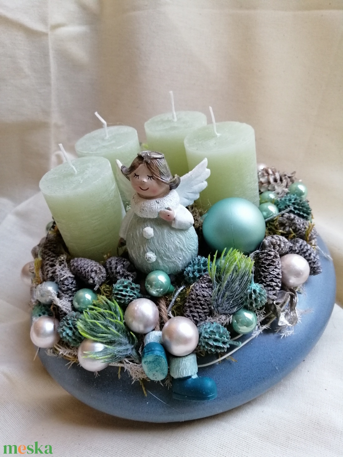 Adventi asztaldísz angyalkával - karácsony - adventi díszek - adventi koszorú - Meska.hu