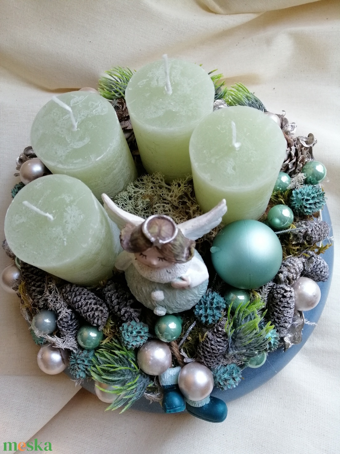 Adventi asztaldísz angyalkával - karácsony - adventi díszek - adventi koszorú - Meska.hu