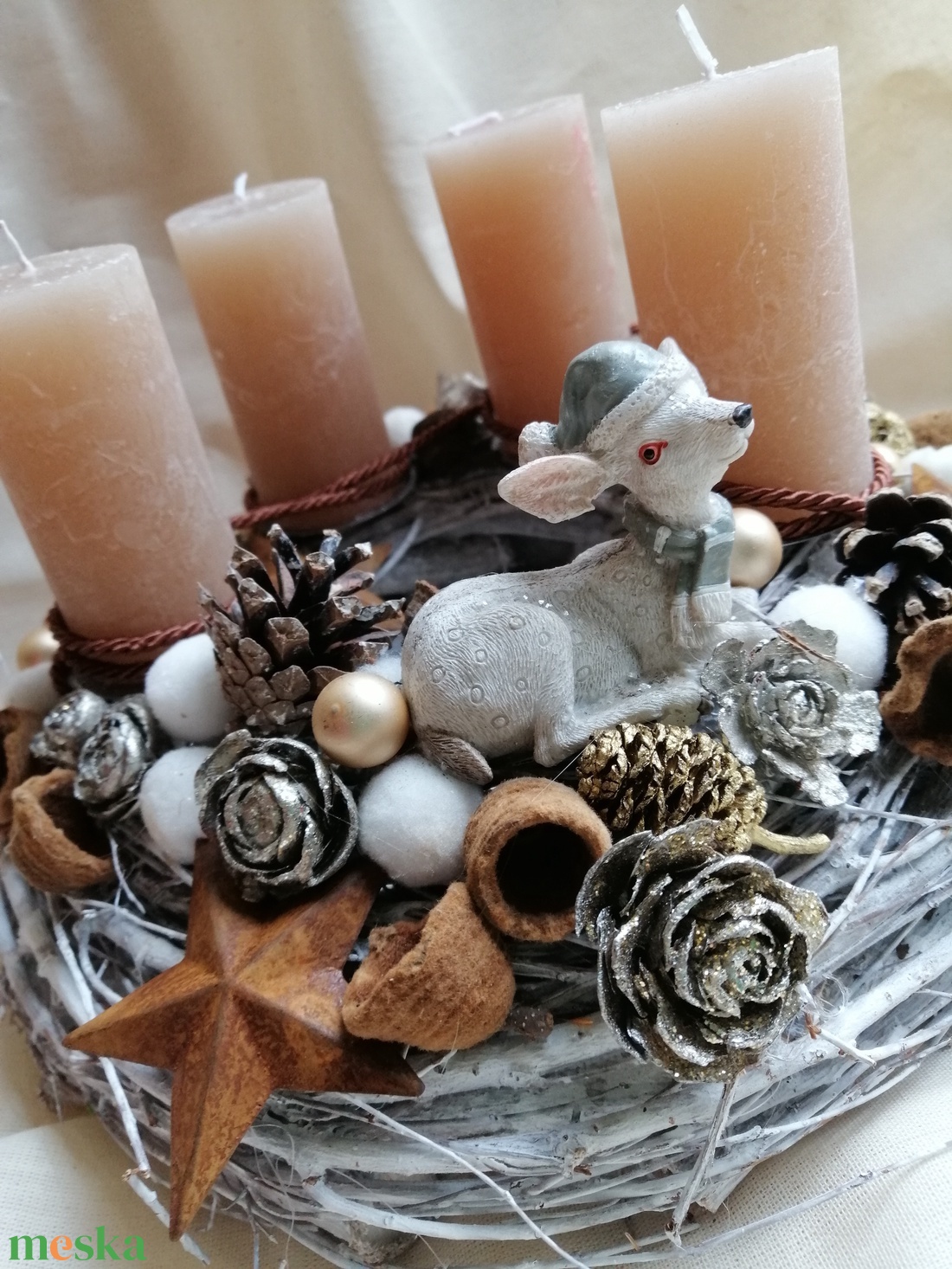 Adventi asztaldíszek őzikével - karácsony - adventi díszek - adventi koszorú - Meska.hu
