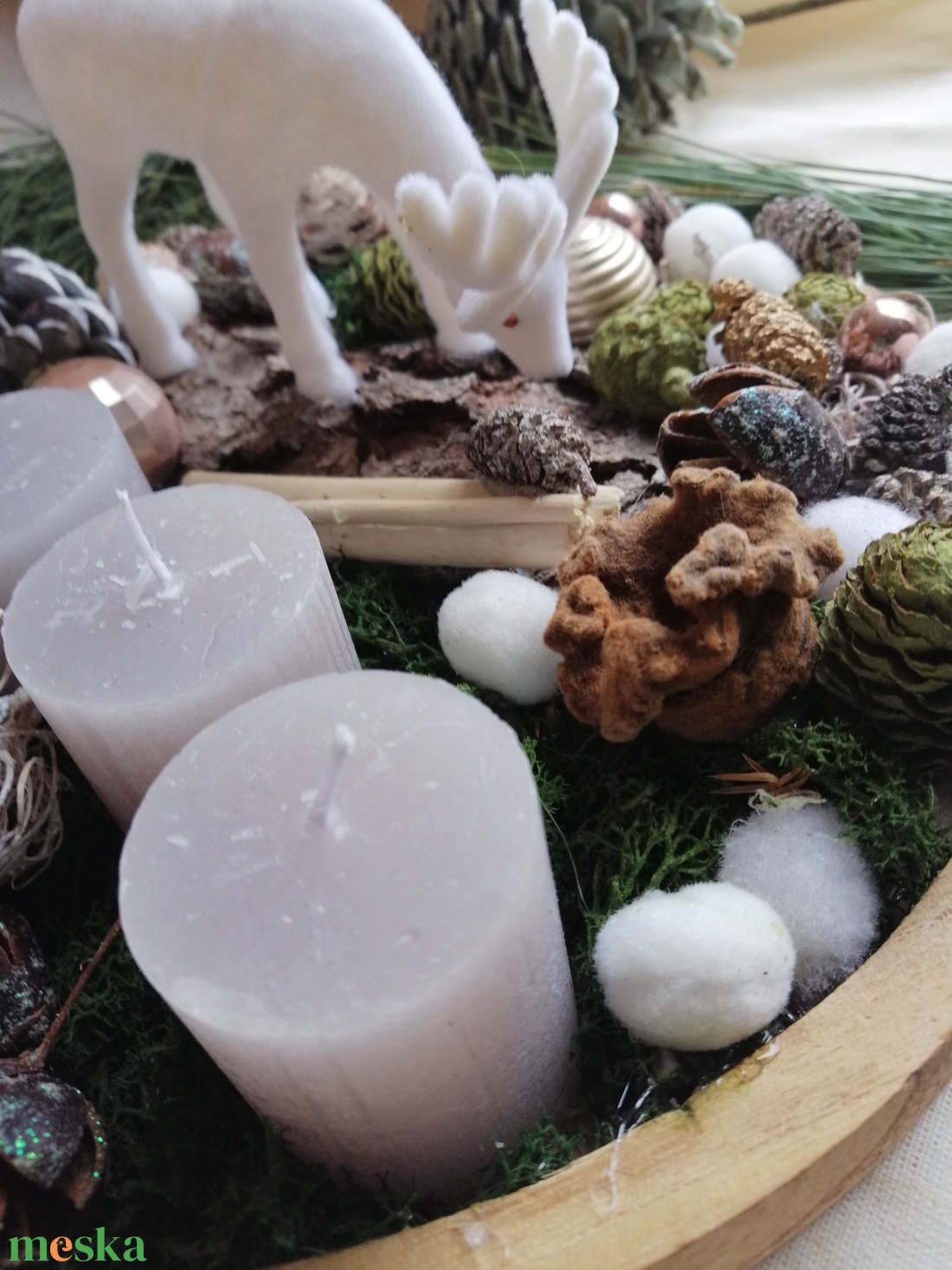 Adventi  gyertyás  dekoráció fa tálcán - karácsony - adventi díszek - adventi asztaldísz - Meska.hu