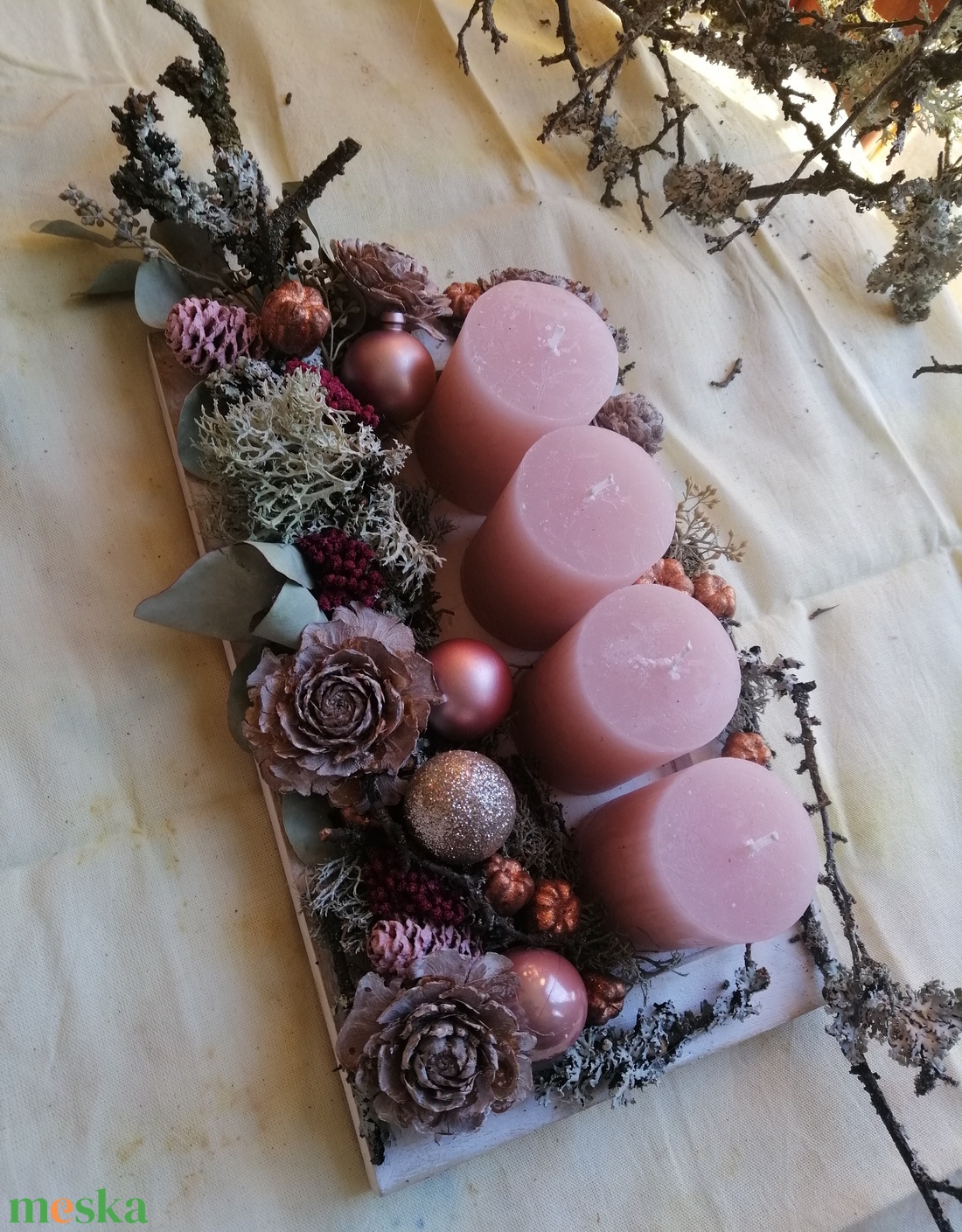 Adventi fa tálcás dekoráció - karácsony - adventi díszek - adventi asztaldísz - Meska.hu