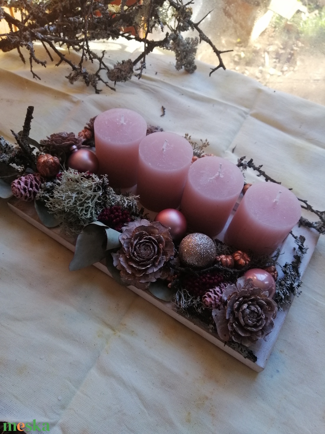 Adventi fa tálcás dekoráció - karácsony - adventi díszek - adventi asztaldísz - Meska.hu