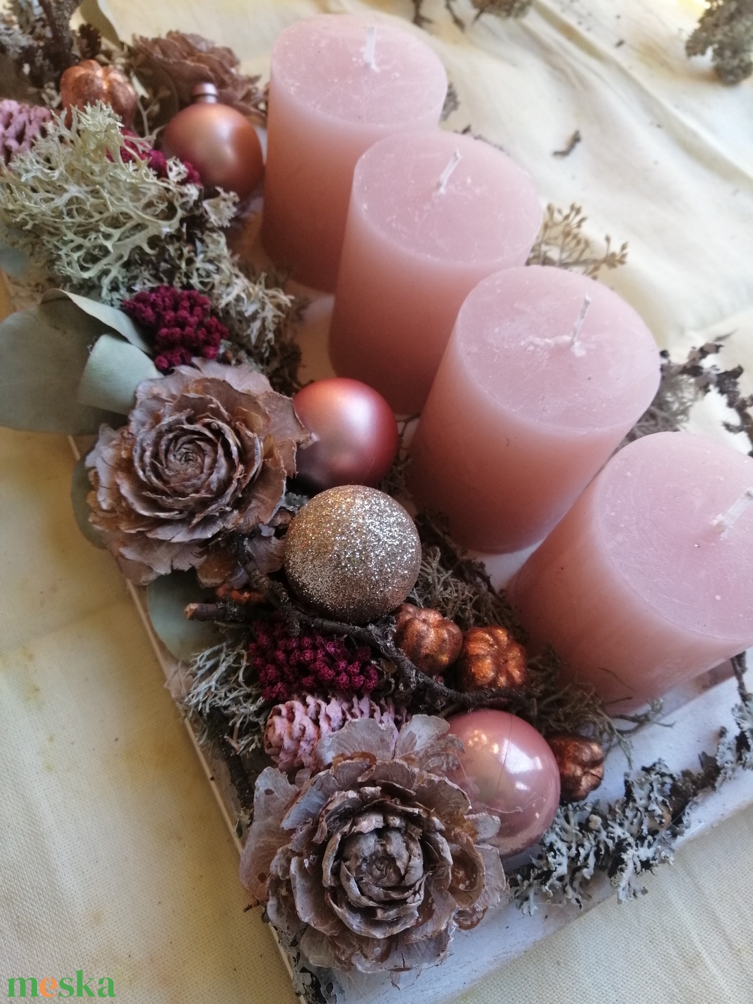 Adventi fa tálcás dekoráció - karácsony - adventi díszek - adventi asztaldísz - Meska.hu