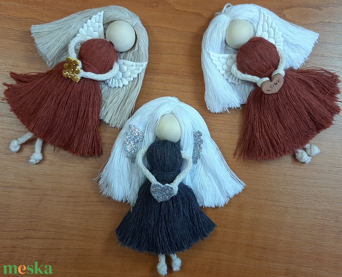 Macrame angyalka - karácsony - karácsonyi lakásdekoráció - karácsonyfadíszek - Meska.hu