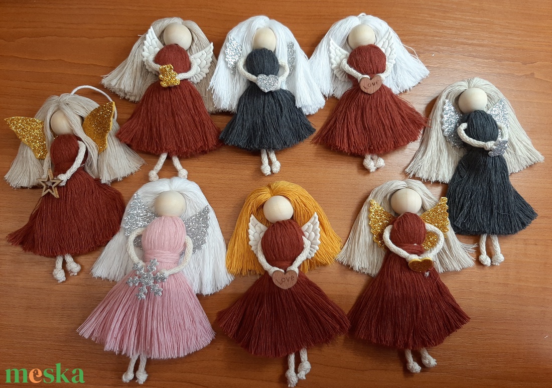 Macrame angyalka - karácsony - karácsonyi lakásdekoráció - karácsonyfadíszek - Meska.hu
