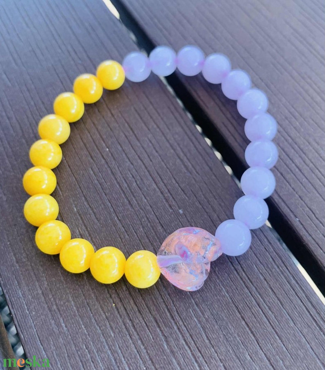 Sárga jáde és rózsakvarc ásvány karkötő  - ékszer - karkötő - ásványkarkötő - Meska.hu