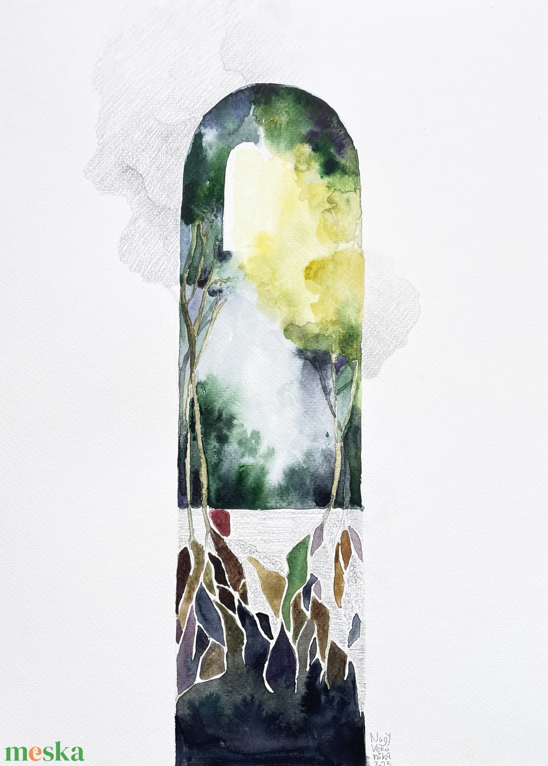 Lomb-templom III. akvarell festmény - művészet - festmény - akvarell - Meska.hu