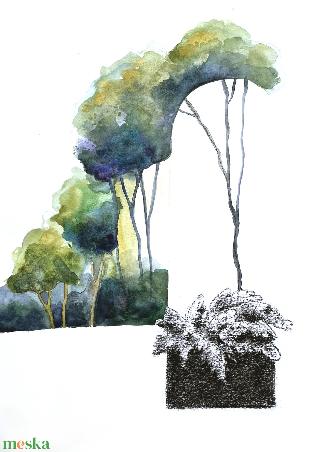 Lomb-templom I. akvarell festmény - művészet - festmény - akvarell - Meska.hu