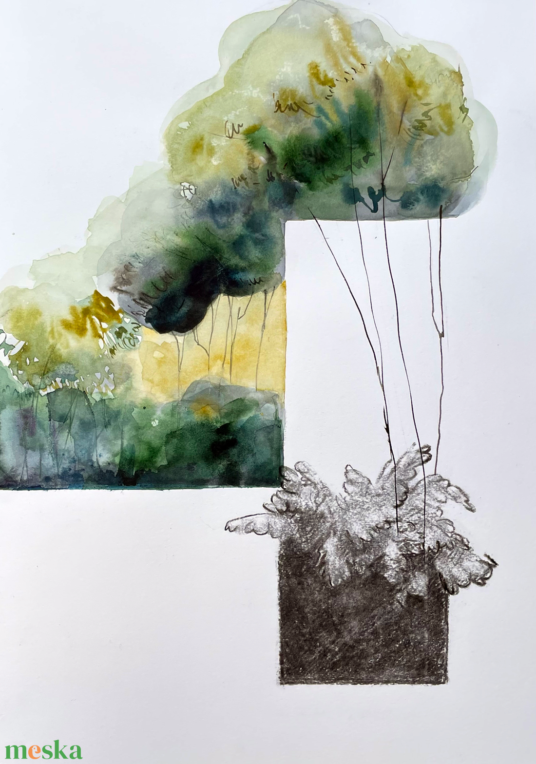 Lomb-templom II. akvarell festmény - művészet - festmény - akvarell - Meska.hu