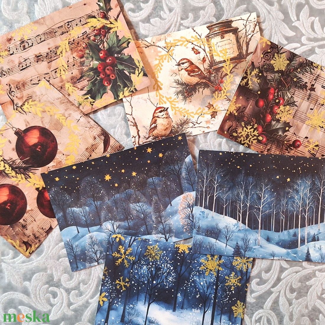 7db képeslap 191 - karácsony - karácsonyi ajándékozás - karácsonyi képeslap, üdvözlőlap, ajándékkísérő - Meska.hu