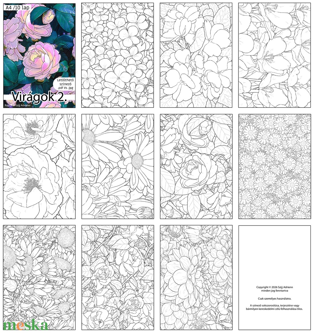 Letölthető színező - Virágok 2 - művészet - grafika & illusztráció - digitális - Meska.hu