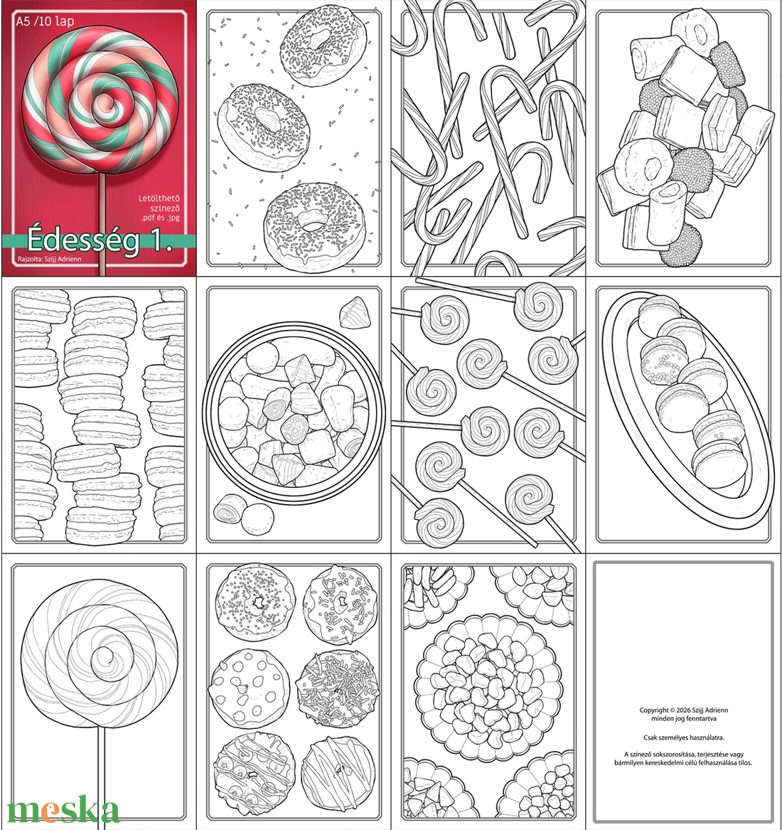 Letölthető színező - Édesség 1 - művészet - grafika & illusztráció - digitális - Meska.hu