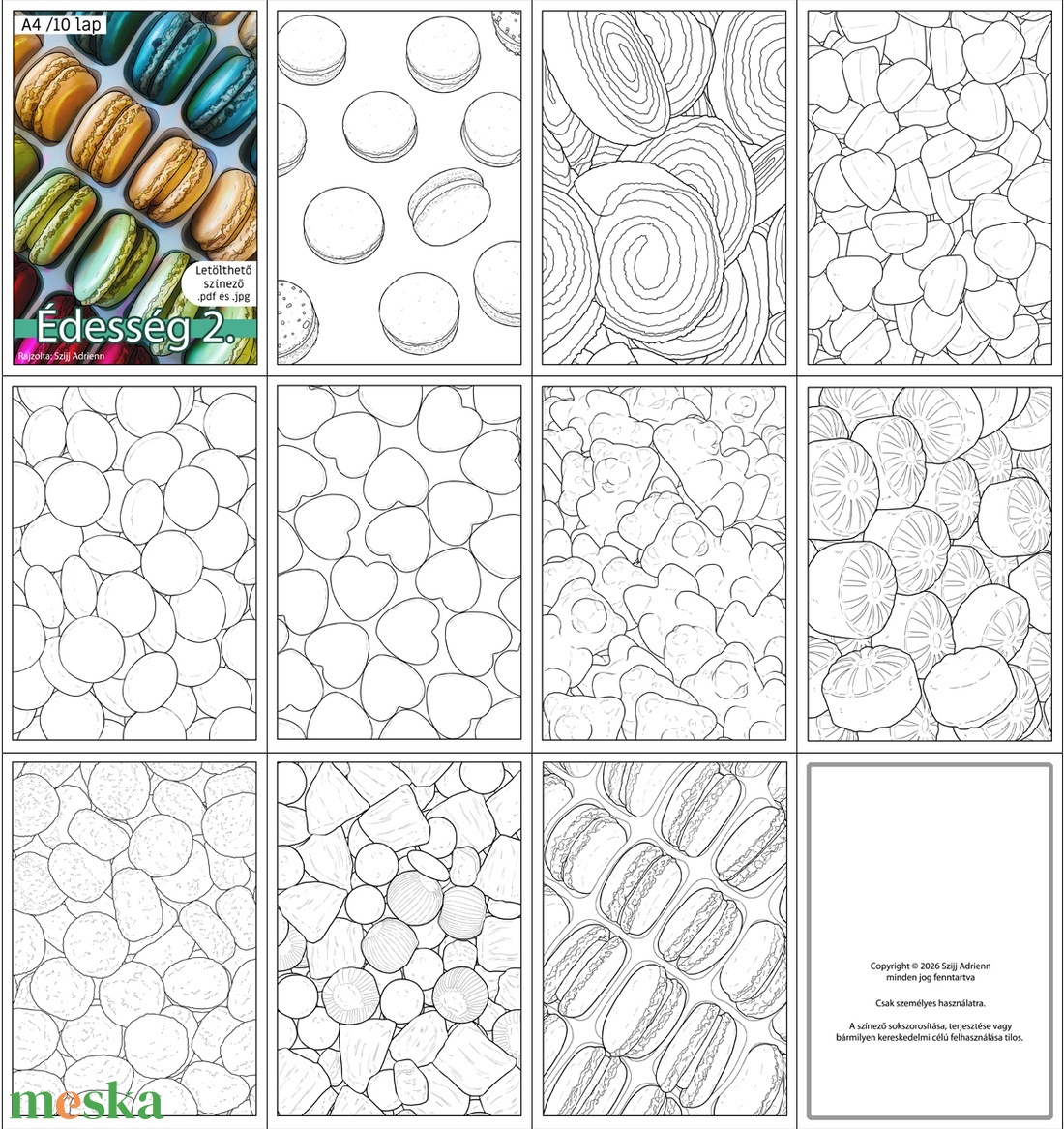 Letölthető színező - Édesség 2 - művészet - grafika & illusztráció - digitális - Meska.hu