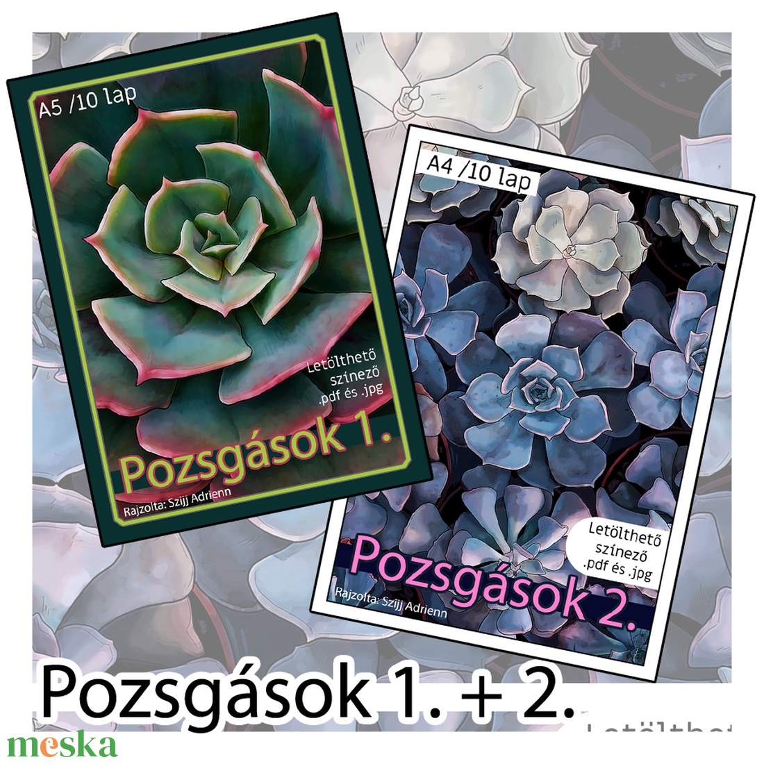 Letölthető színező - Pozsgások 1+2 - művészet - grafika & illusztráció - digitális - Meska.hu