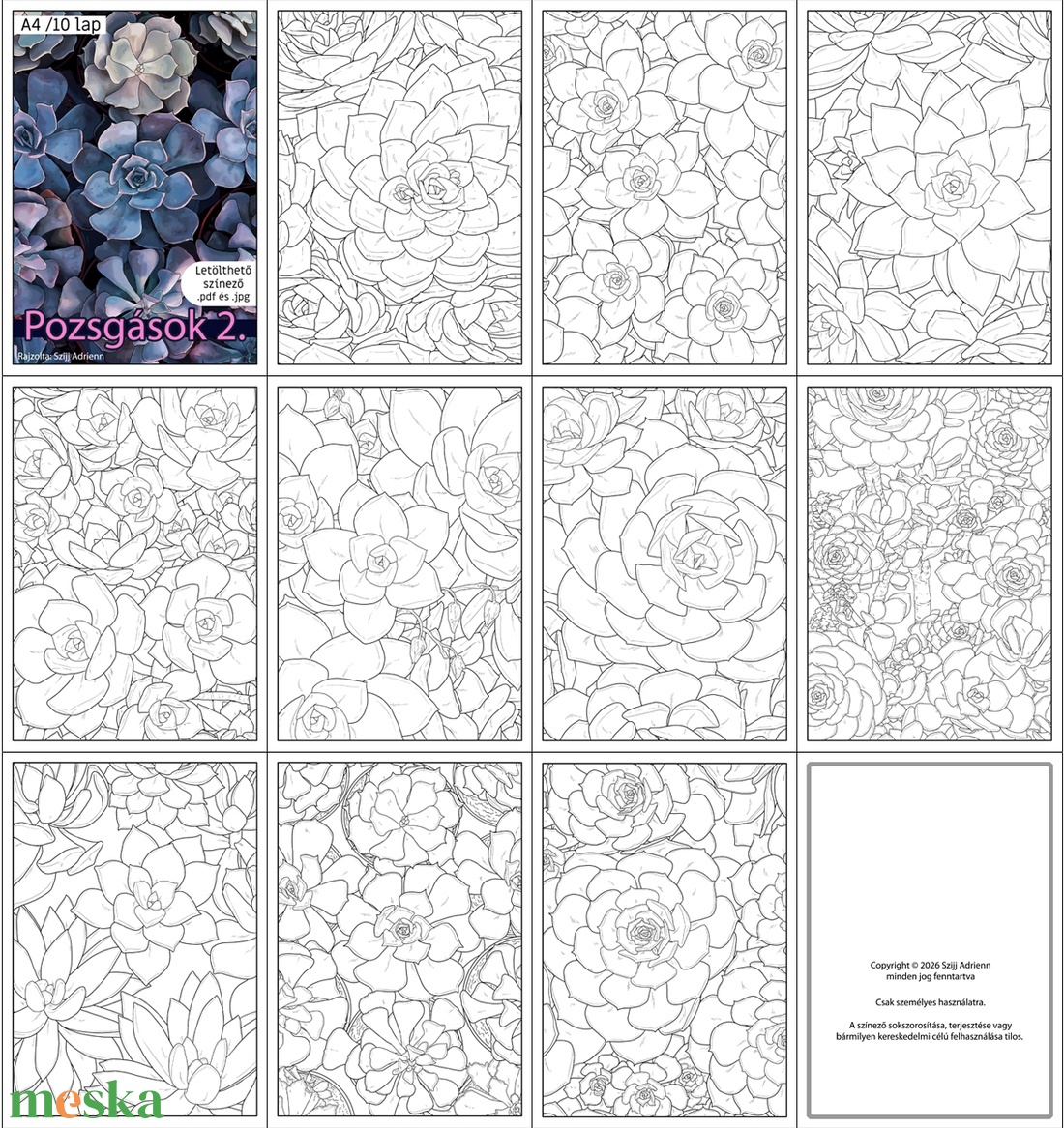 Letölthető színező - Pozsgások 1+2 - művészet - grafika & illusztráció - digitális - Meska.hu