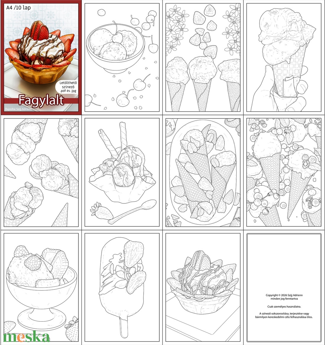 Letölthető színező - Fagylalt - művészet - grafika & illusztráció - digitális - Meska.hu