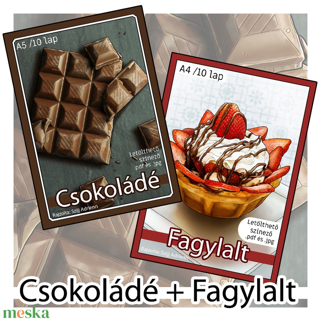 Letölthető színező - Csokoládé + Fagylalt - művészet - grafika & illusztráció - digitális - Meska.hu
