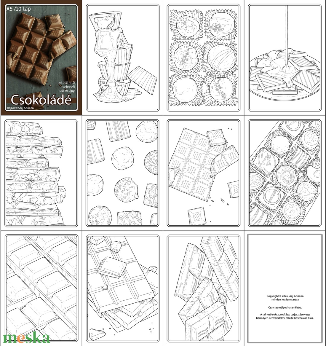 Letölthető színező - Csokoládé + Fagylalt - művészet - grafika & illusztráció - digitális - Meska.hu